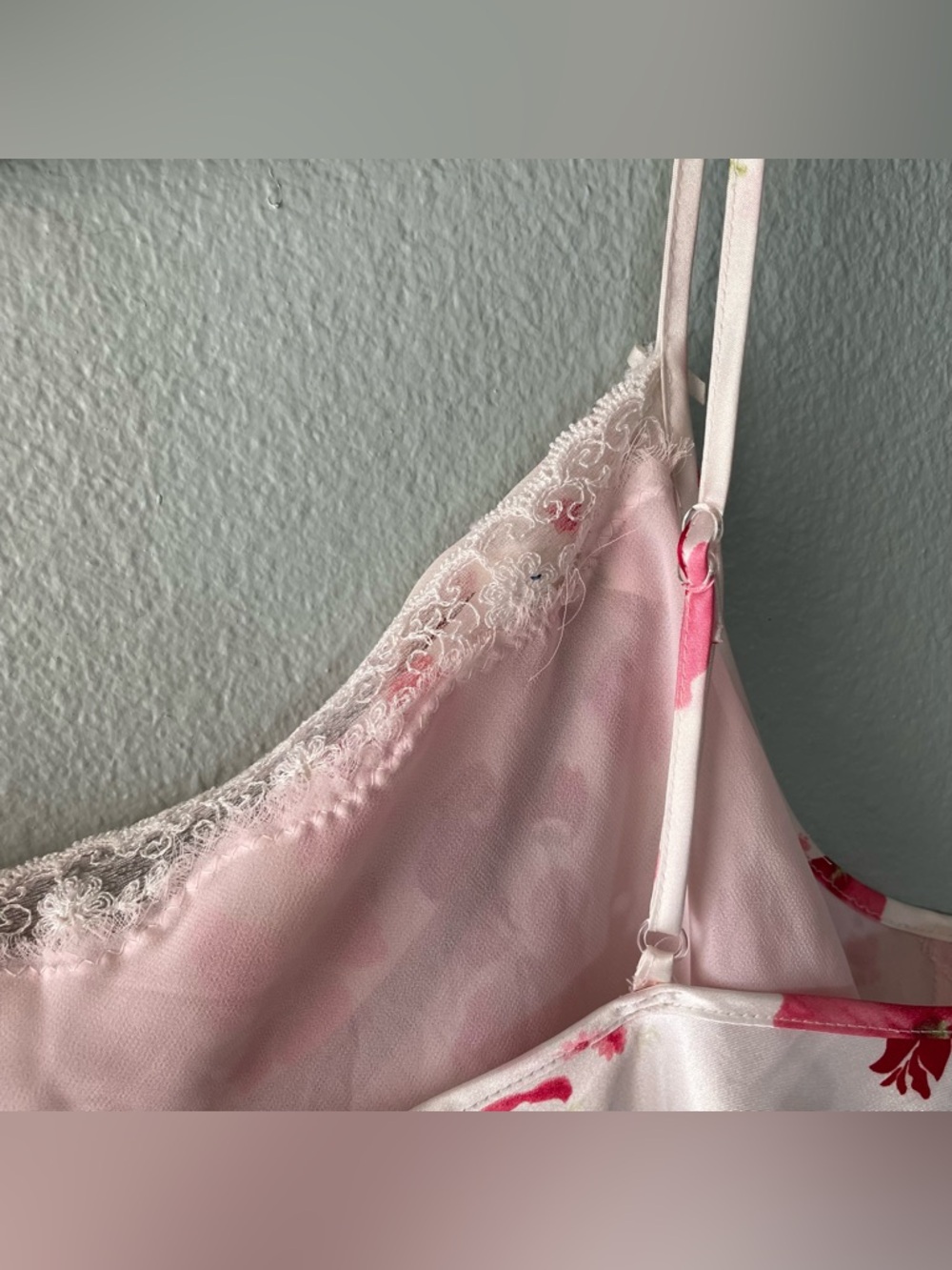 delicates Pink and Green Floral Satin Slip Chemise - Picture 8 of 12